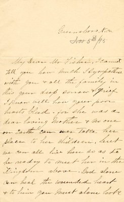Letter from M. E. Benbow to Mr. Fisher, Nov. 5, 1895